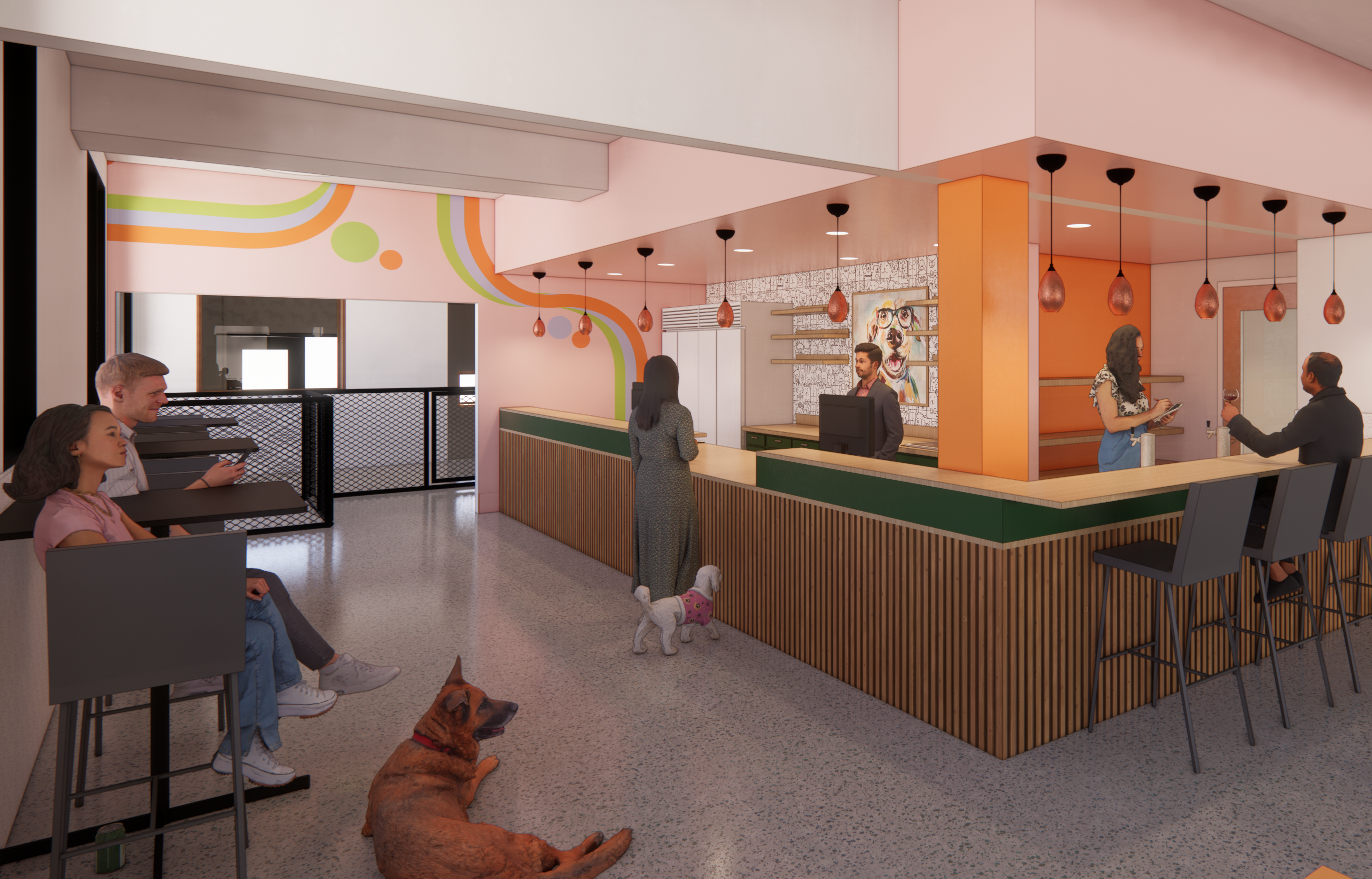 Barkside will include a sprawling indoor space for humans and dogs