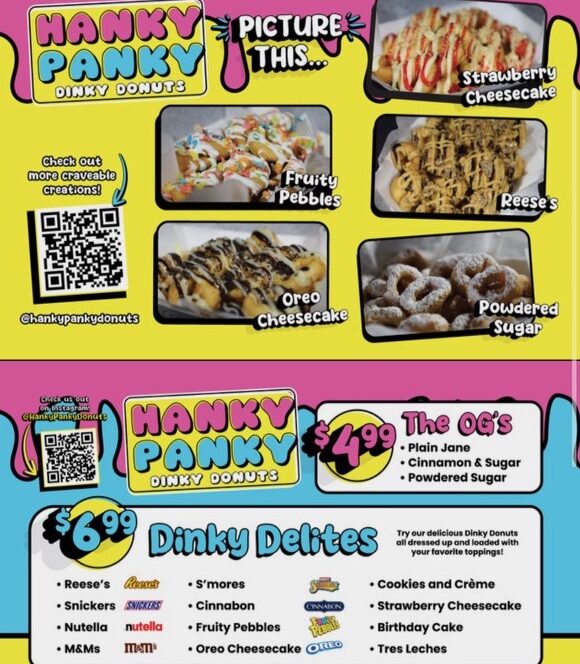 A sample of a Hanky Panky Dinky Donuts menu