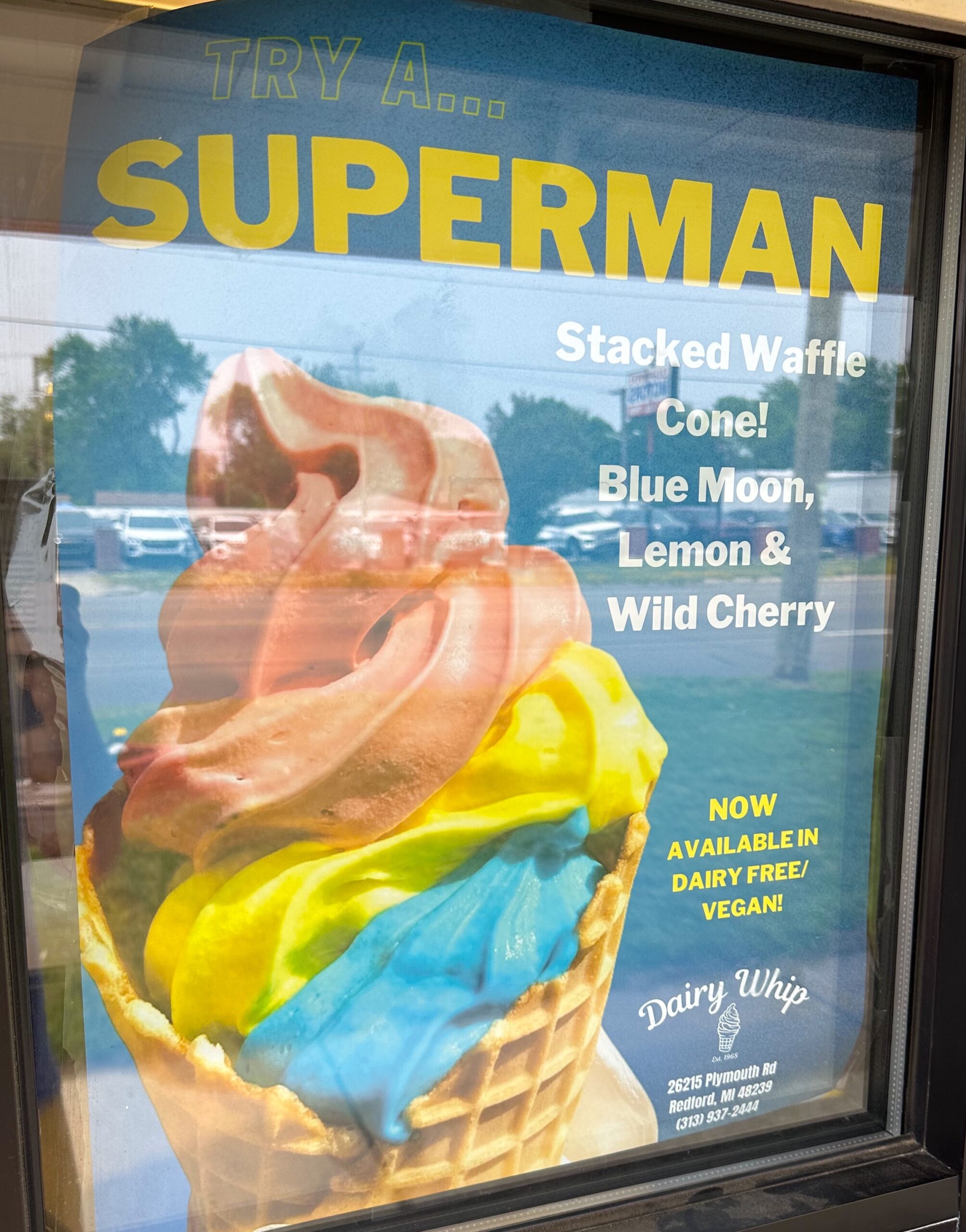 Dairy Whip offers a vegan superman flavored cone