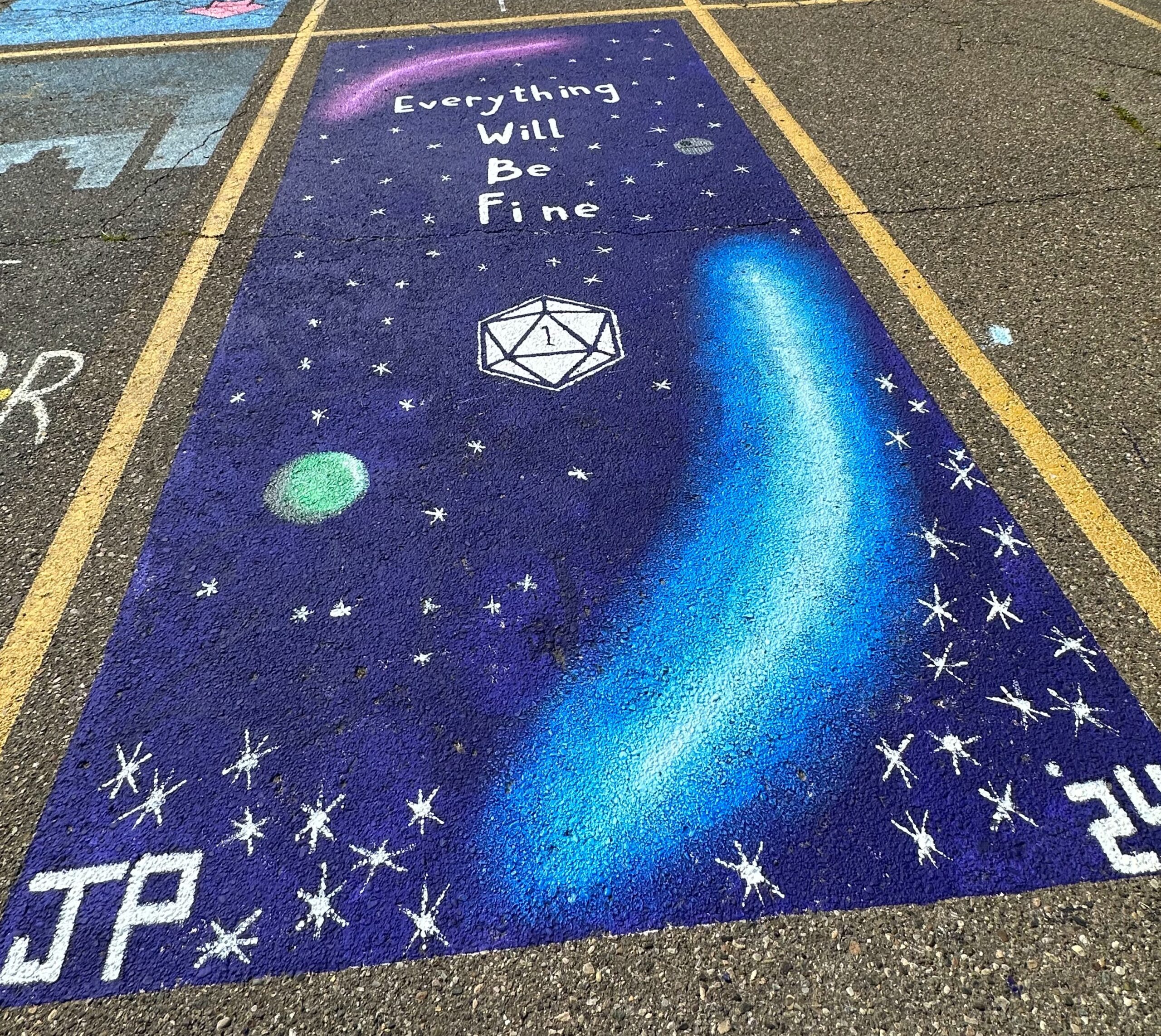 One of the more colorful pieces of parking space art