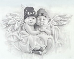 An acquaintance of the Batts drew an image of Bryson and Baker Batts as newborns with beanies on their heads