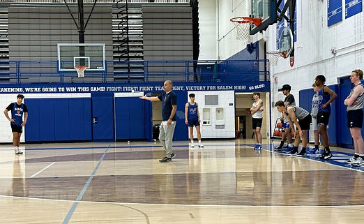 Salem head coach Ryan Nimmerguth makes a point at practice earlier this week