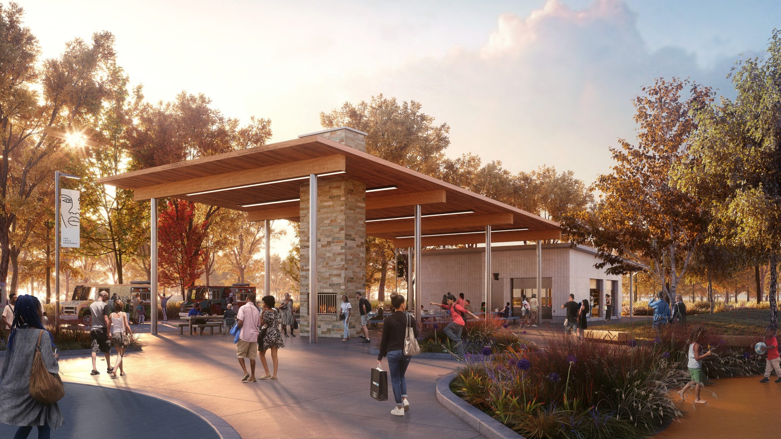 A rendering of the planned W Warren Ave pavilion