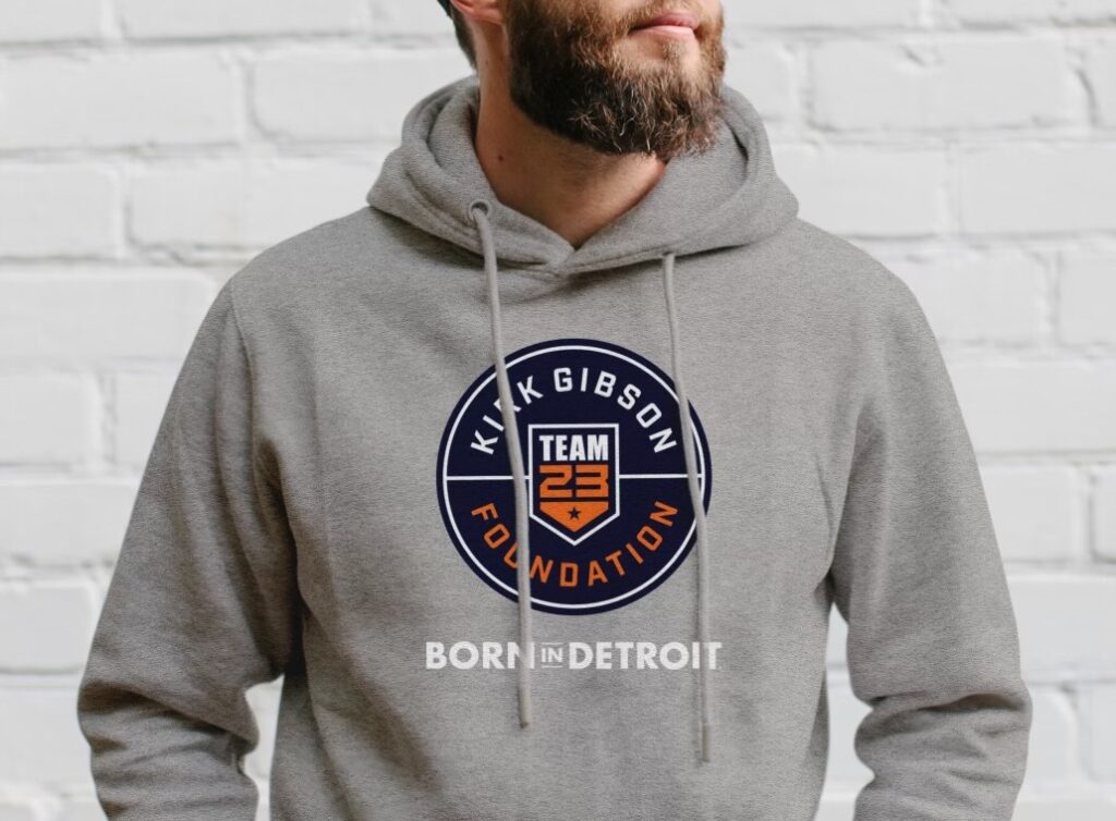 A hoodie is just one of the apparel items offered by the collaboration of the Kirk Gibson Foundation for Parkinsons and Born In Detroit Apparel